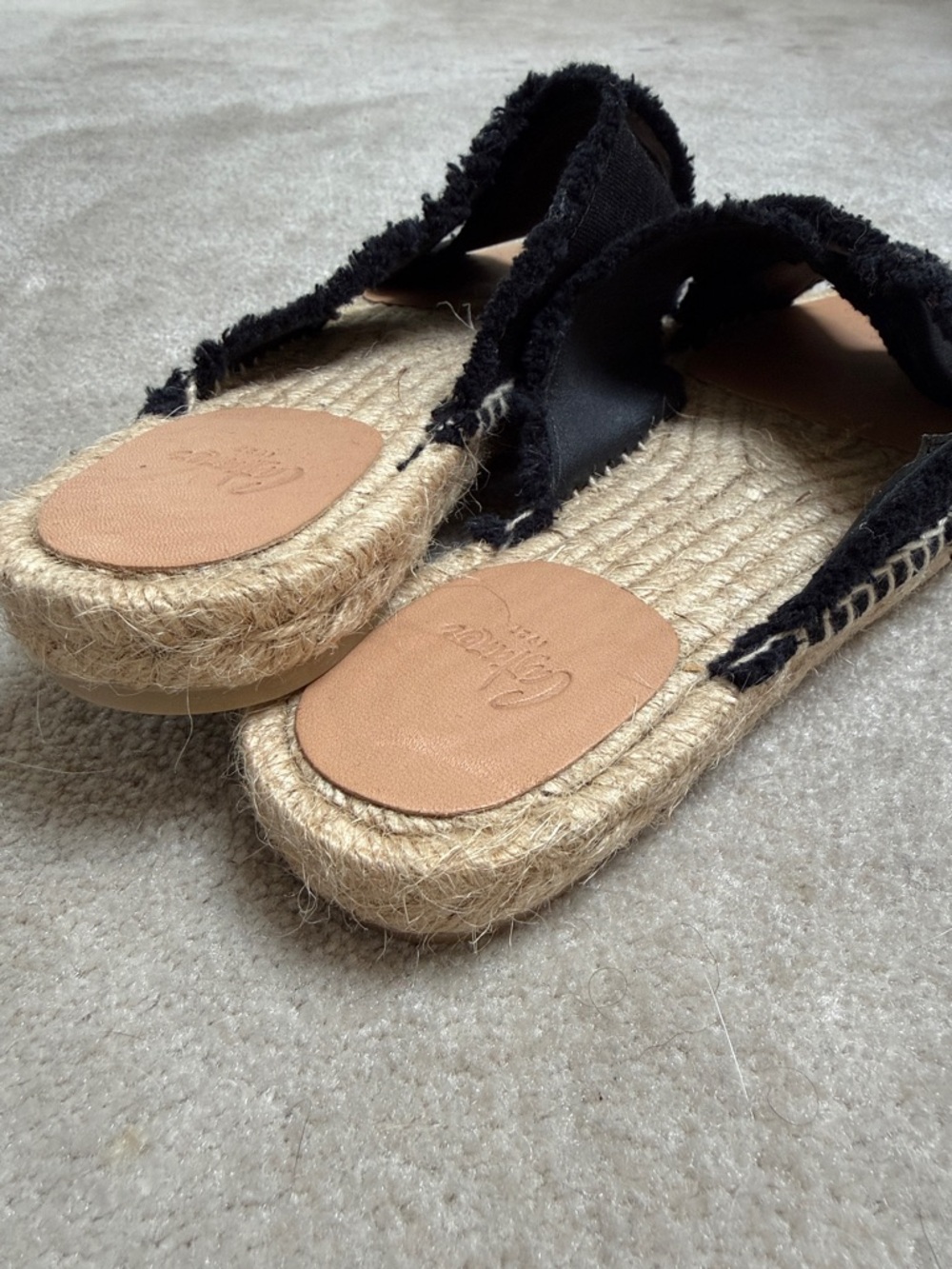 Castaner Black Frayed Espadrille Slide Sandals - Picture 2 of 4